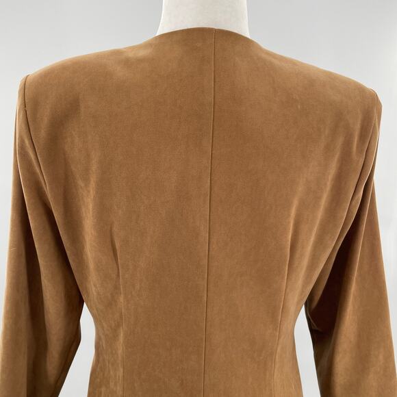 Vintage 80s D.J. Summers Brown Black Color Block Faux Suede Retro Long Blazer 8 - Picture 6 of 11